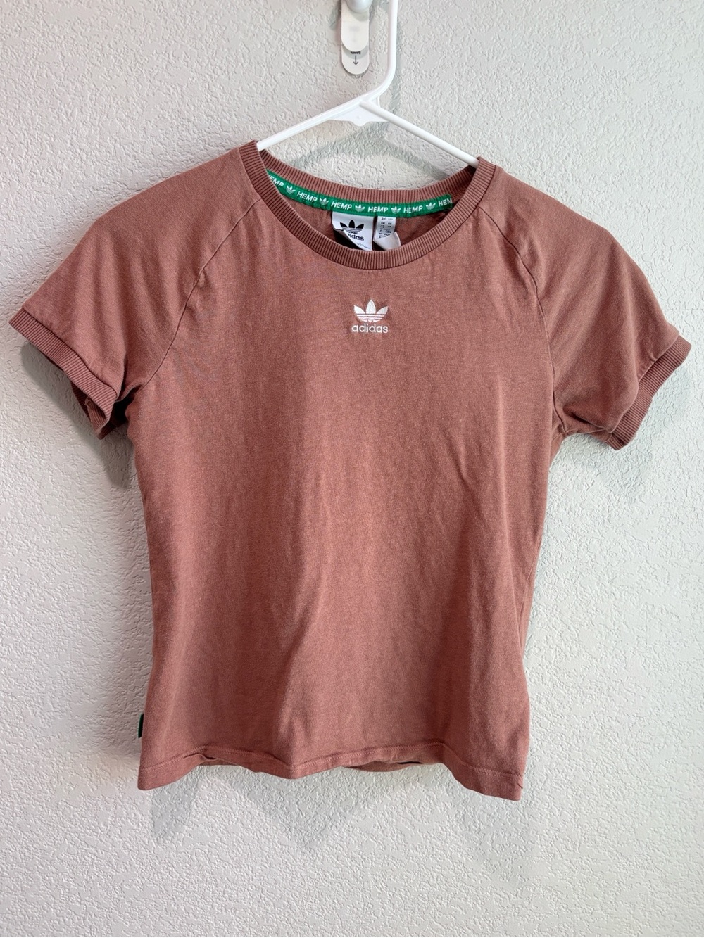 Adidas Hemp Originals Essentials Cropped Short Sleeve Shirt XS Brown